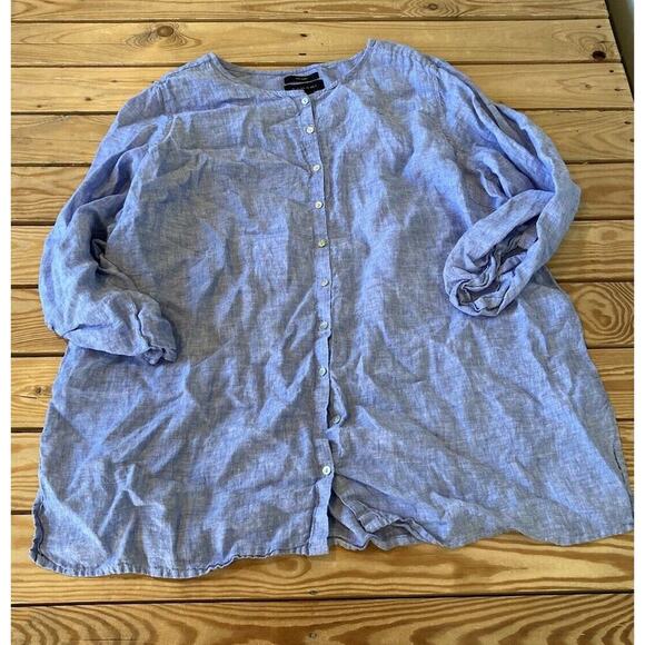 Tahari Tops - Tahari 100% Linen Button Up Shirt Size 2X Women’s Blue